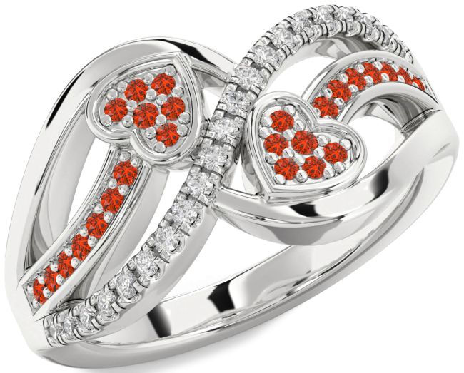 Diamond Fire Opal Platinum Heart Ring