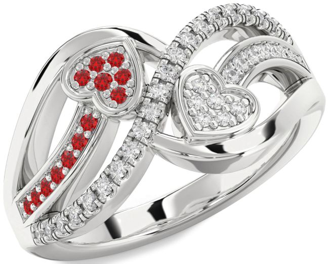 Diamond & Ruby Silver Heart Promise Ring