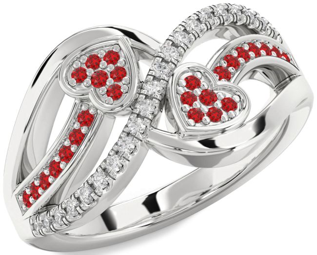 Diamond Ruby Silver Heart Ring