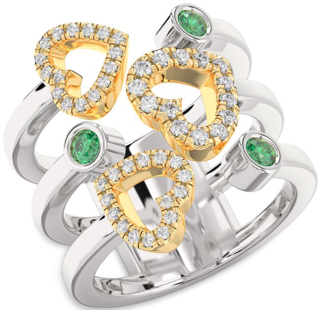 Emerald Gold Silver Heart Ring