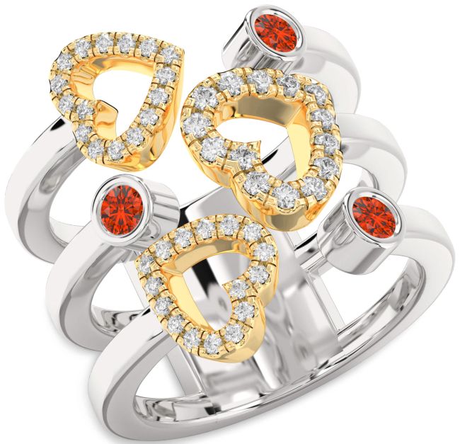 Fire Opal Gold Silver Heart Ring