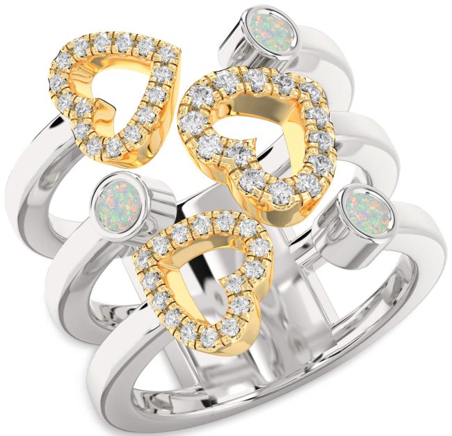 Opal Gold Silver Heart Ring