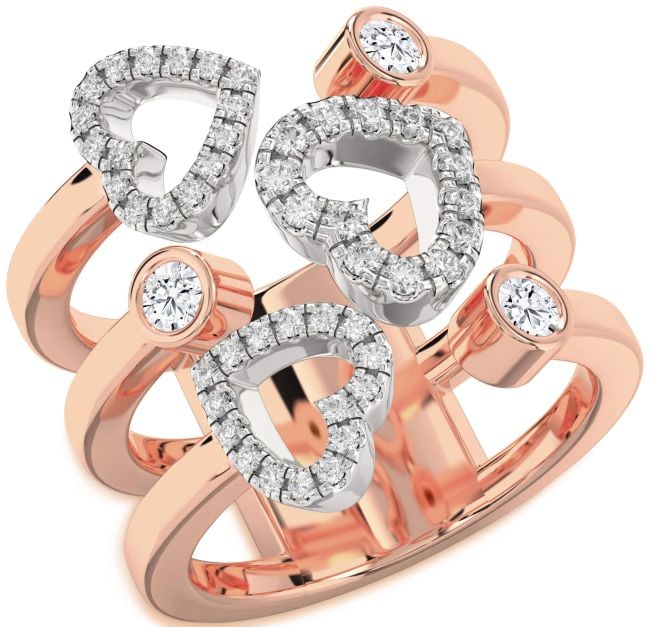 Diamond Rose Gold Silver Heart Ring