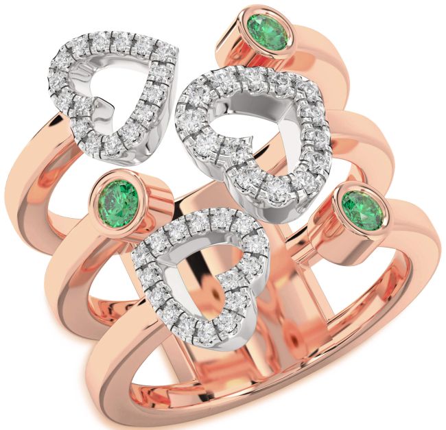 Emerald Rose Gold Silver Heart Ring