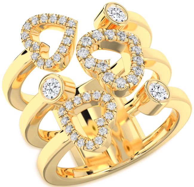 Diamond Gold Silver Heart Ring