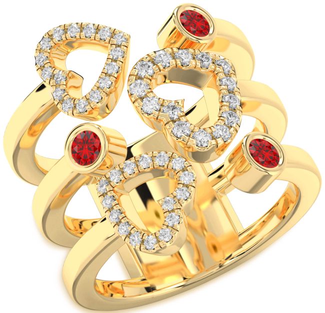 Ruby Gold Silver Heart Ring
