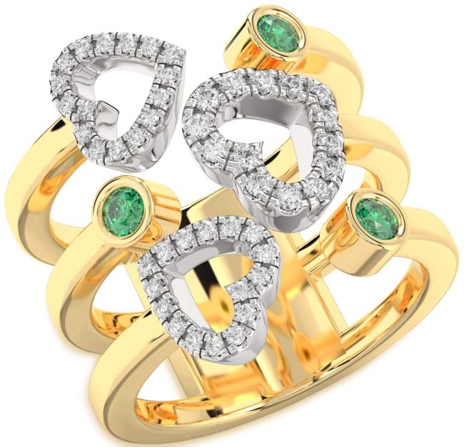Emerald Gold Silver Heart Ring