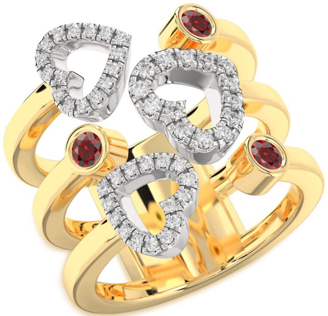 Garnet Gold Silver Heart Ring