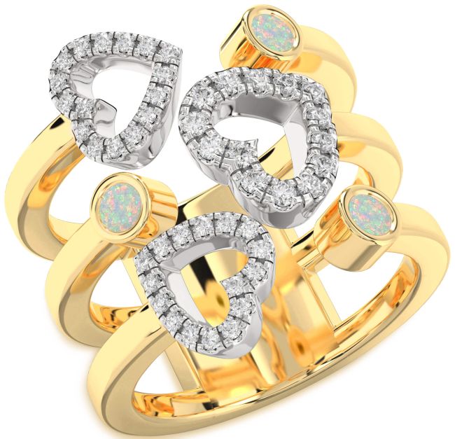 Opal Gold Silver Heart Ring