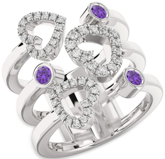 Amethyst Silver Heart Ring