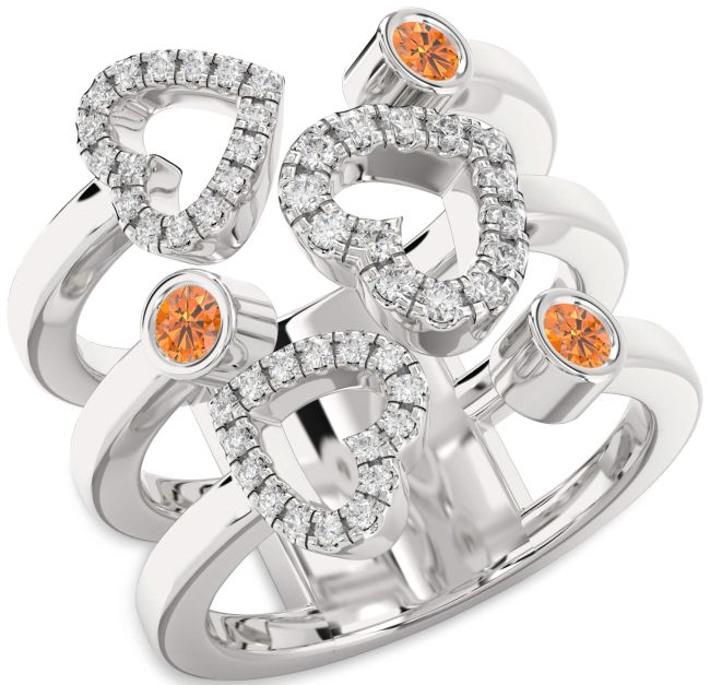 Citrine Platinum Heart Ring