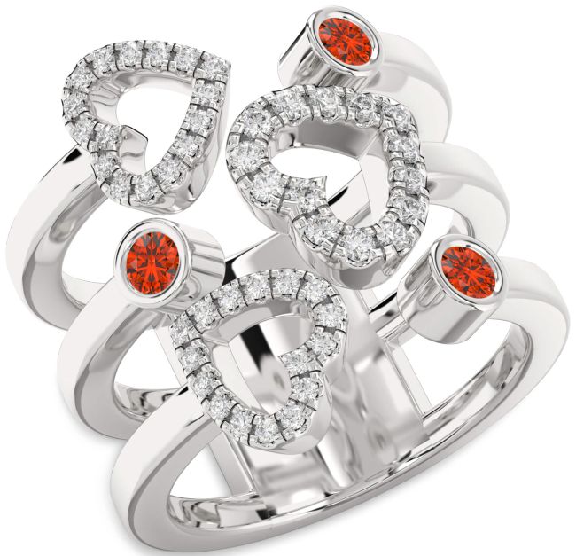Fire Opal Platinum Heart Ring