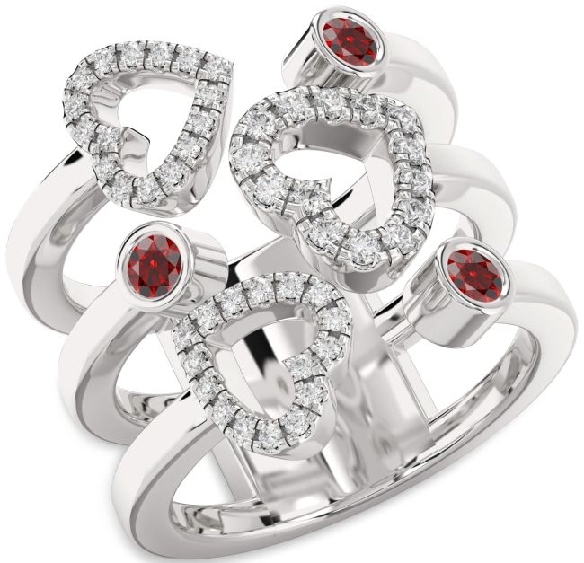 Garnet Silver Heart Ring
