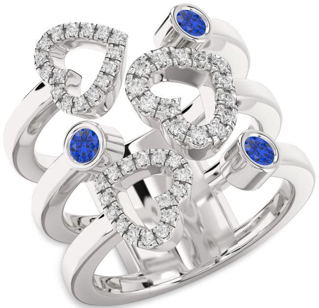 Blue Sapphire Silver Heart Ring