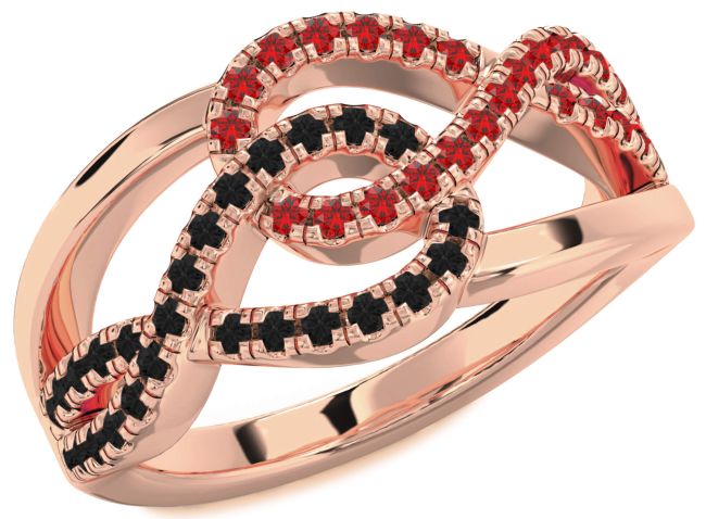 Black Diamond & Ruby Rose Gold Infinity Round Promise Ring