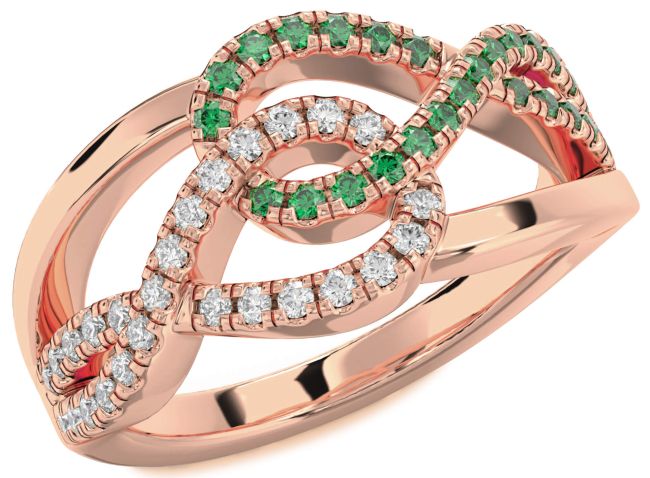 Emerald & Diamond Rose Gold Infinity Round Promise Ring
