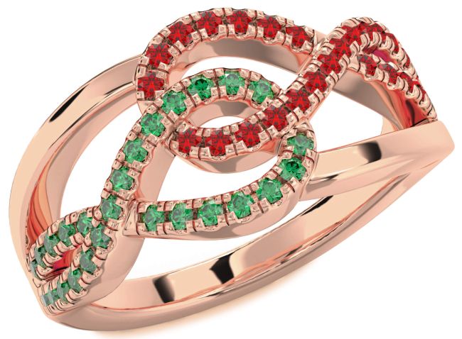 Emerald & Ruby Rose Gold Silver Infinity Round Promise Ring