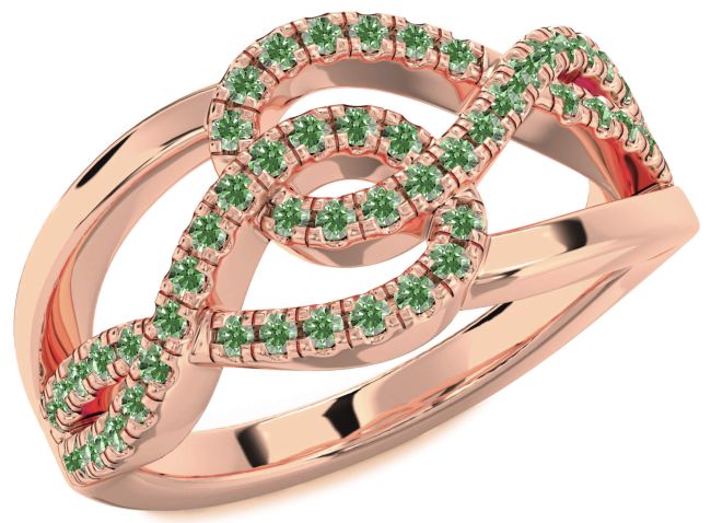 Green Diamond Rose Gold Silver Infinity Round Ring