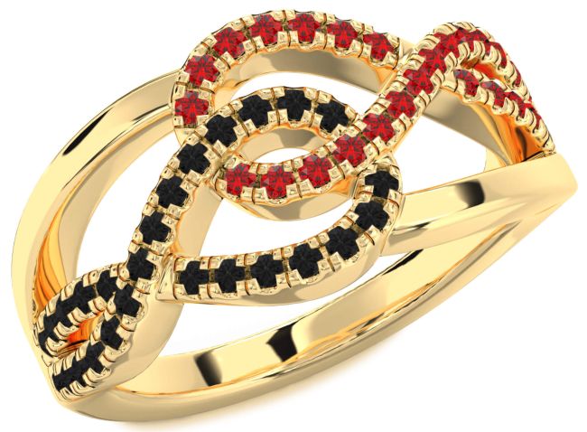 Black Diamond & Ruby Gold Silver Infinity Round Promise Ring