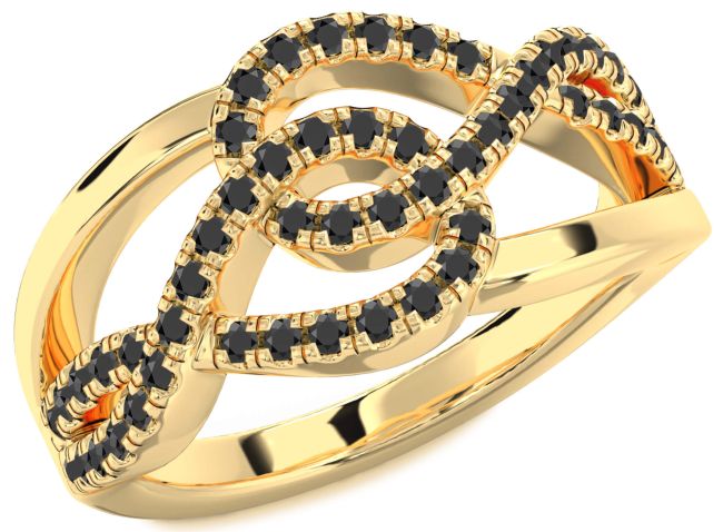 Black Onyx Gold Infinity Round Ring