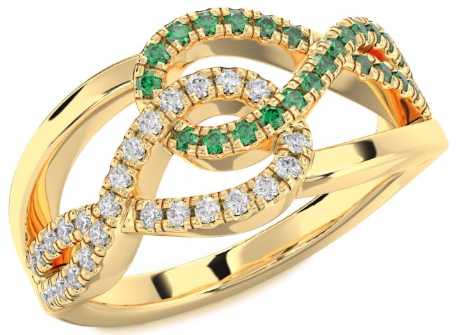 Emerald & Diamond Gold Infinity Round Promise Ring
