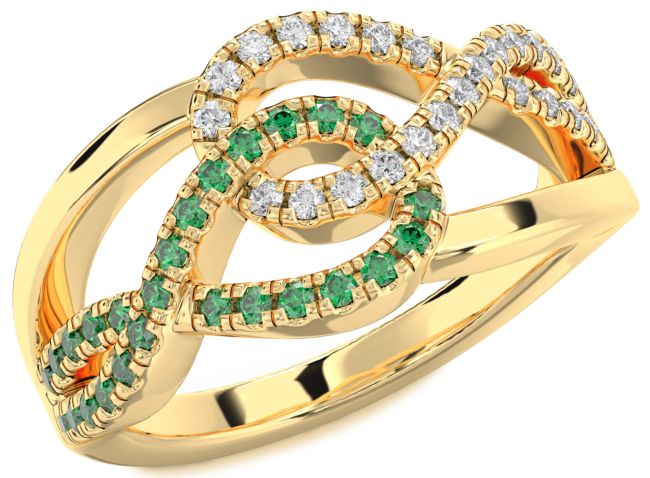 Diamond & Emerald Gold Infinity Round Promise Ring