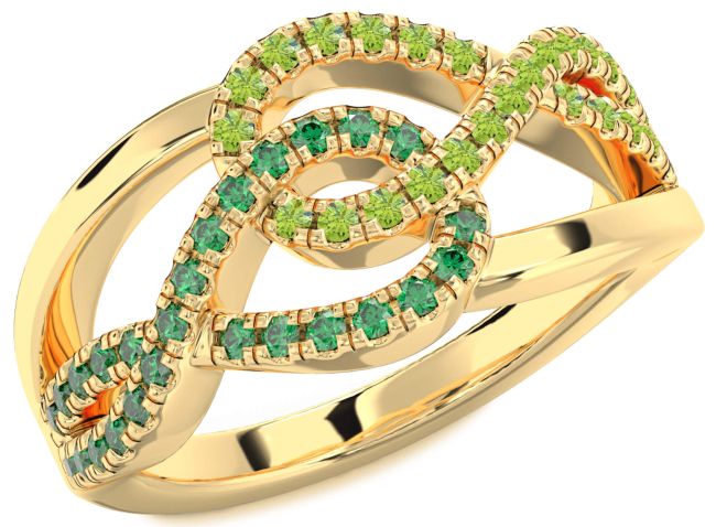 Emerald & Peridot Gold Infinity Round Promise Ring