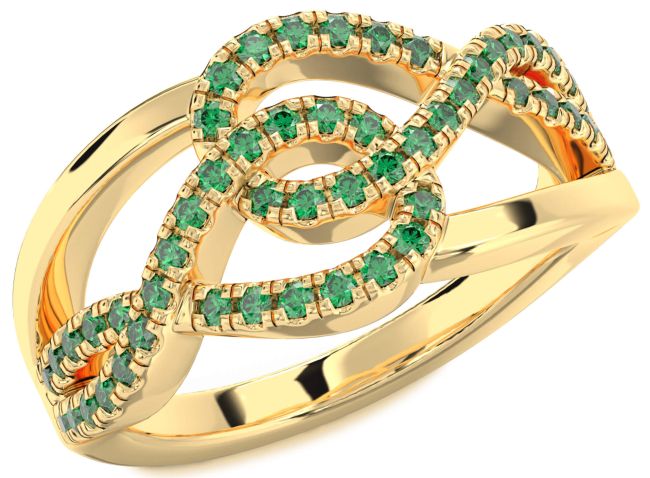 Emerald Gold Silver Infinity Round Ring