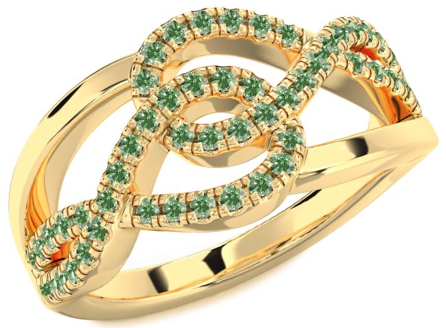Green Diamond Gold Silver Infinity Round Ring