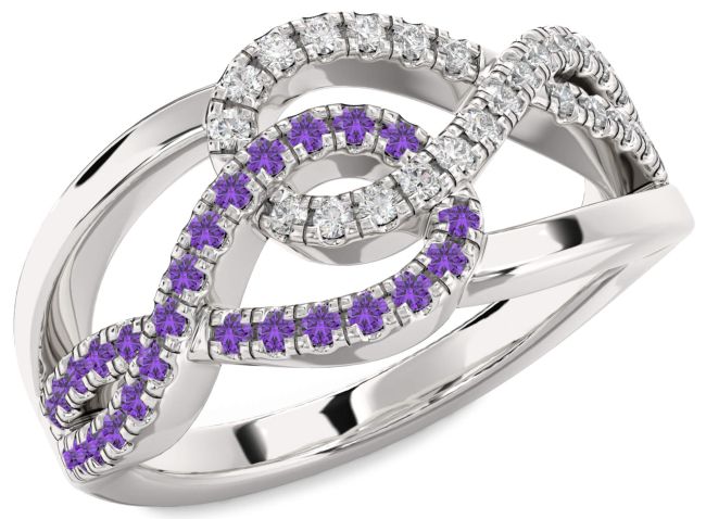 Diamond & Amethyst Silver Infinity Round Promise Ring