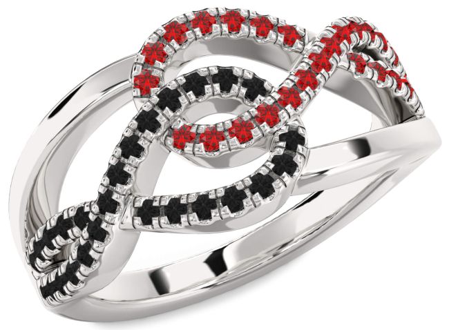 Black Diamond & Ruby Silver Infinity Round Promise Ring