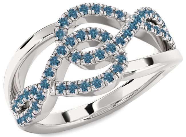 Blue Diamond Silver Infinity Round Ring