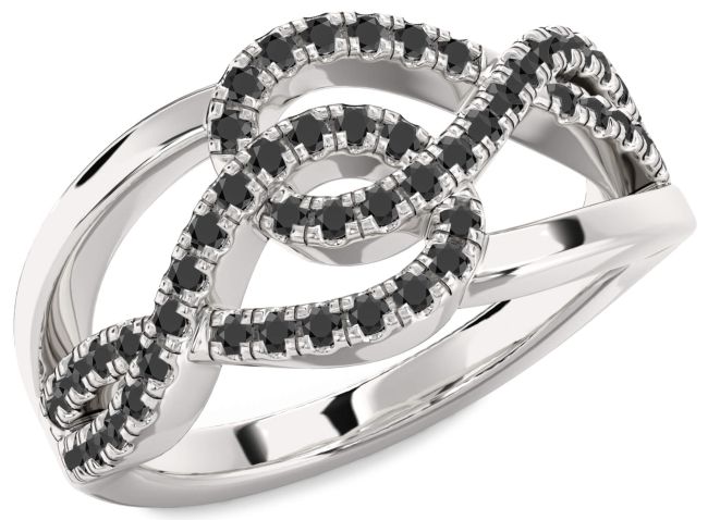 Black Onyx Silver Infinity Round Ring