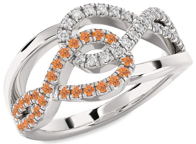 Diamond & Citrine Silver Infinity Round Promise Ring
