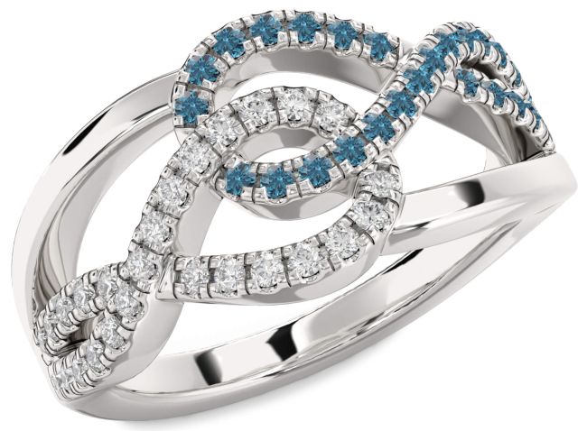 Blue Diamond Silver Infinity Round Promise Ring