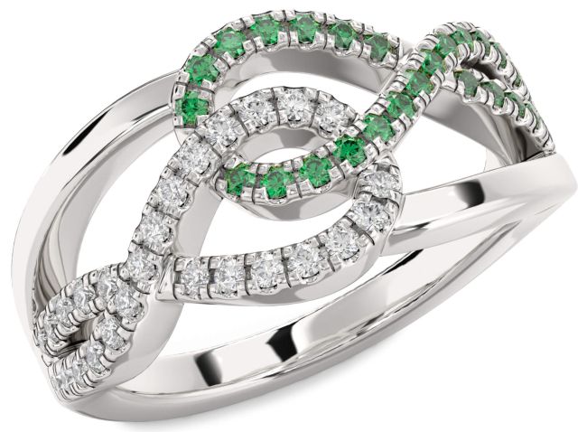 Emerald & Diamond Silver Infinity Round Promise Ring