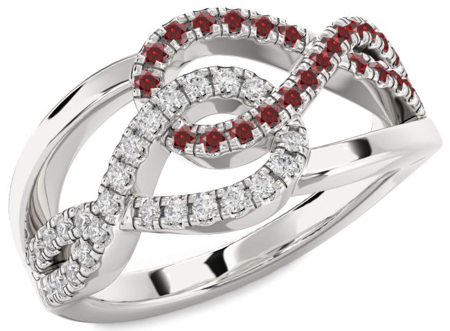 Diamond & Garnet Silver Infinity Round Promise Ring