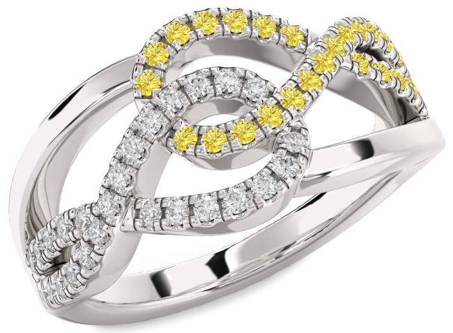 Yellow Diamond Silver Infinity Round Promise Ring