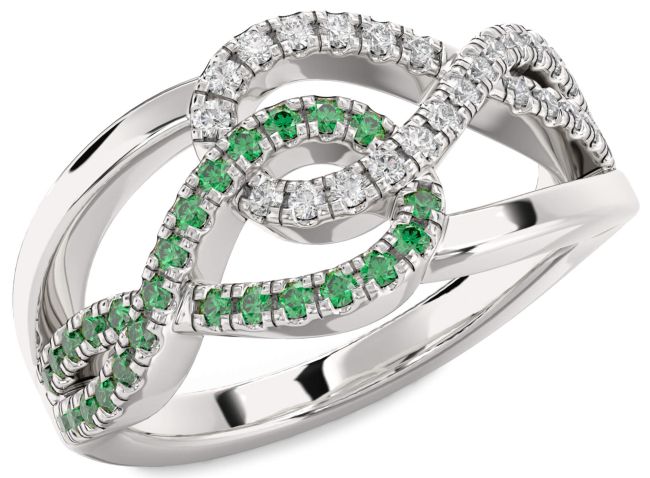 Diamond & Emerald Silver Infinity Round Promise Ring