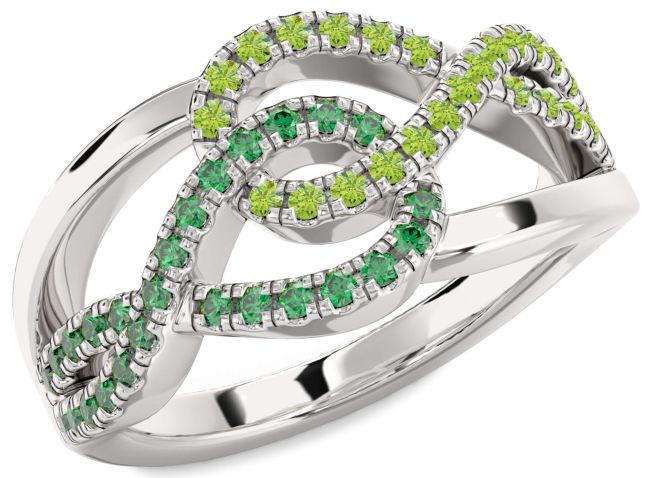 Emerald & Peridot Silver Infinity Round Promise Ring