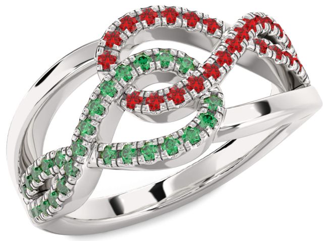 Emerald & Ruby Silver Infinity Round Promise Ring