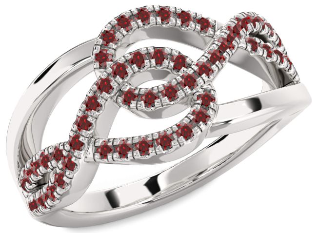 Garnet Silver Infinity Round Ring