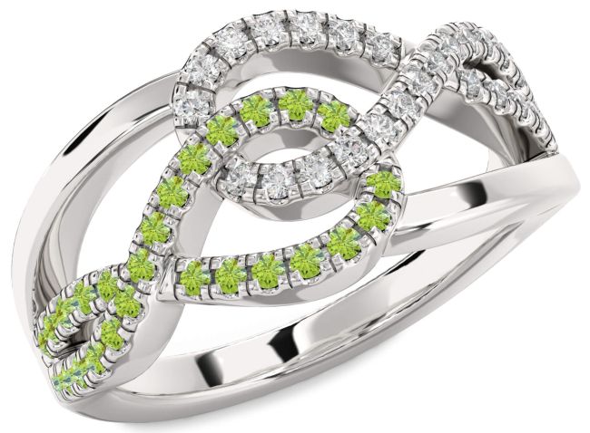 Diamond & Peridot Silver Infinity Round Promise Ring