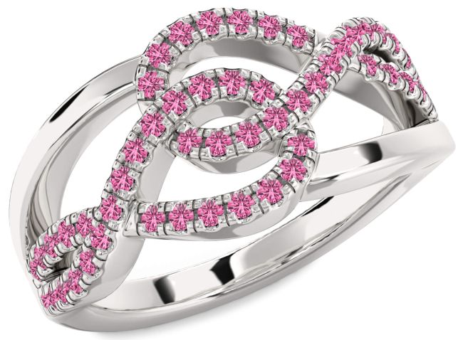 Pink Sapphire Silver Infinity Round Ring