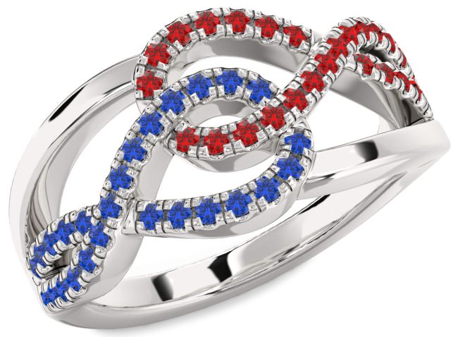 Blue Sapphire & Ruby Silver Infinity Round Promise Ring
