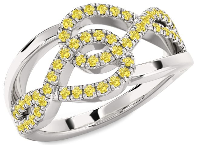 Yellow Diamond Silver Infinity Round Ring