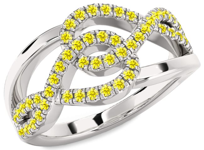 Yellow Sapphire Silver Infinity Round Ring