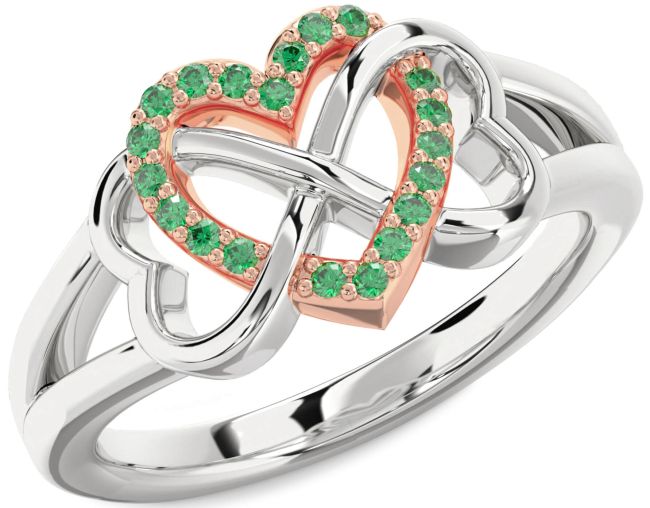Emerald Rose Gold Silver Heart Infinity Ring