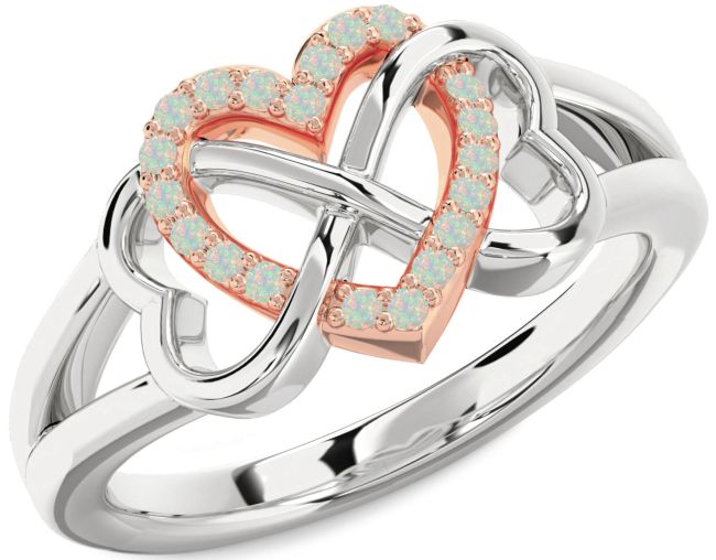 Opal Rose Gold Silver Heart Infinity Ring