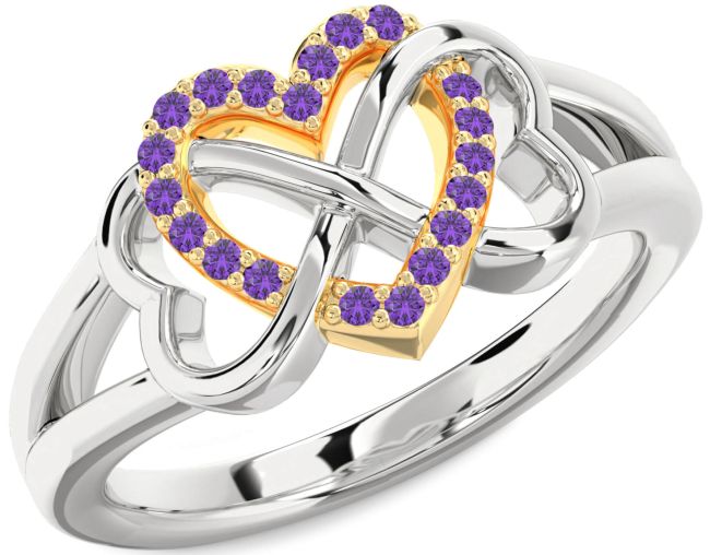 Amethyst Gold Silver Heart Infinity Ring